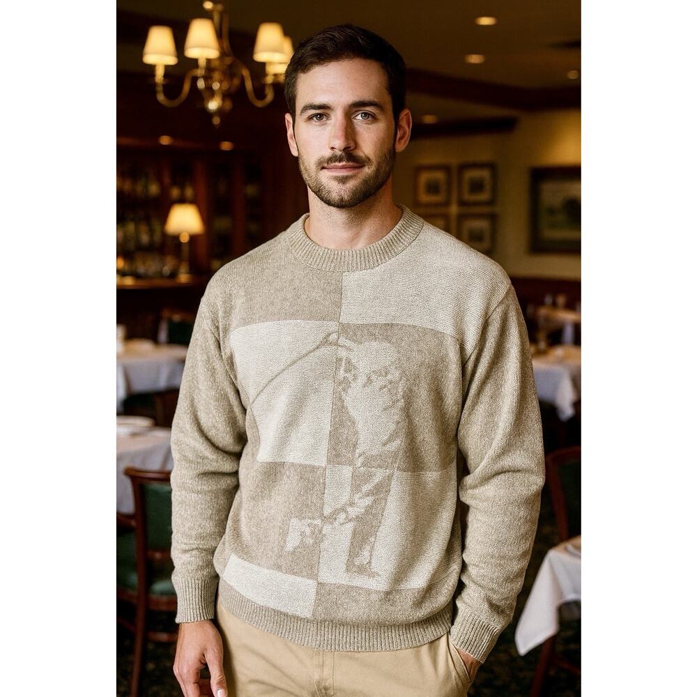 Haggar Men’s Golfer Beige Knit Sweater Sz L Preppy Country Club Frat Old Money